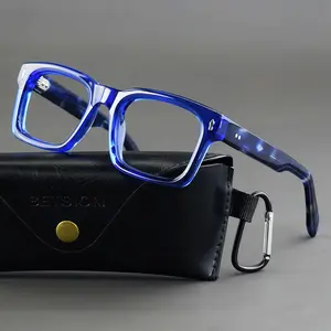 Betsion Recessed Thick Acetate Square Eyeglasses Frames Retro Fashion Anti Blue Blocking Reading Glasses Men Spectacles High Quality Unisex Full Rim