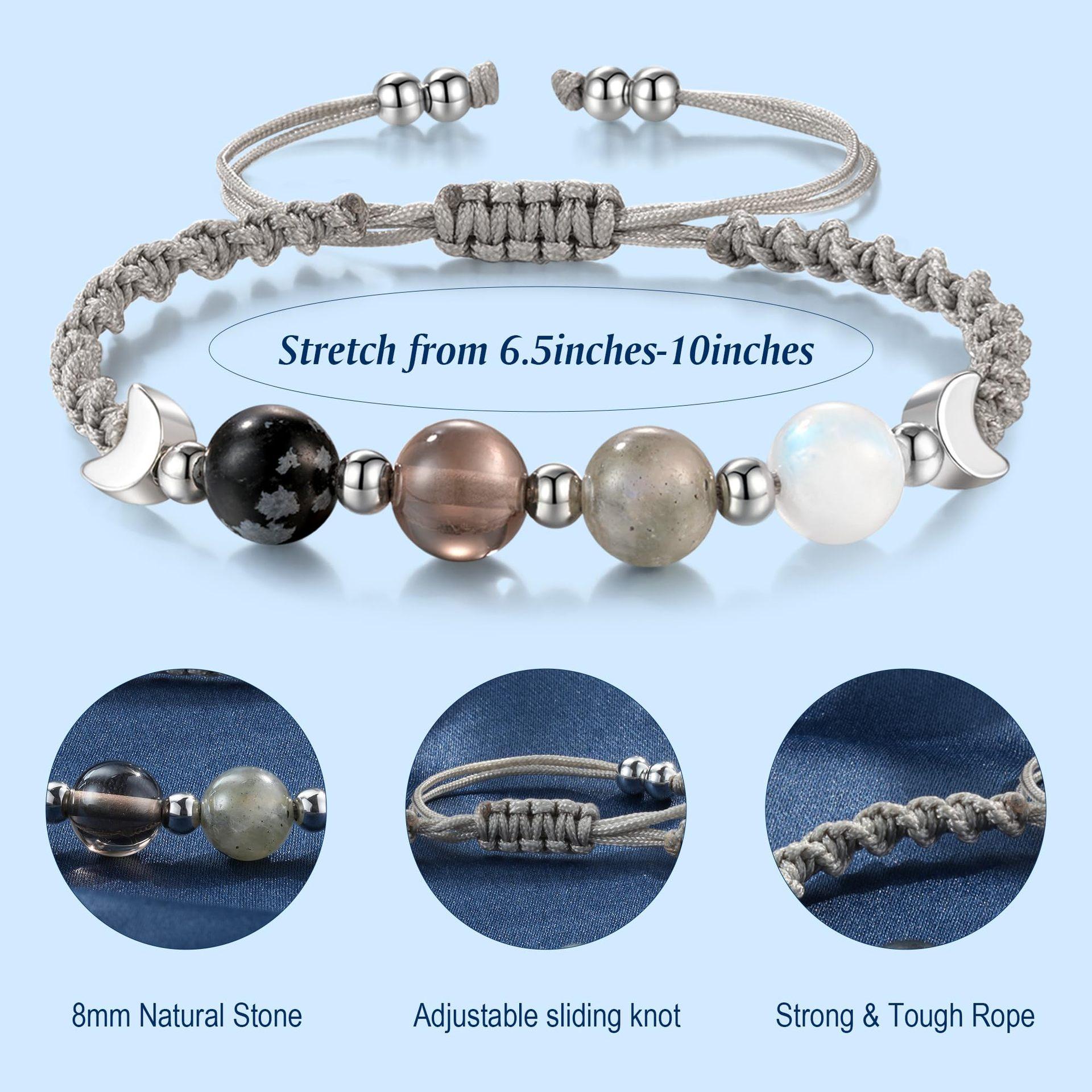 Witchy Jewelry - Obsidian Smoky Quartz Labradorite Moonstone Bracelet, Natural Crystal Healing Stone, Clears Negativity Brings Calm Enhances Intuition Balances Emotions | Witchtok Healing Jewelry