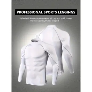 High Stretch Muscle Fit Men's Long Sleeve Crew Neck T-Shirt for Hiking Jogging Cycling Outdoor Fitness Workout, Active Skinny Color Matching Sports Tee