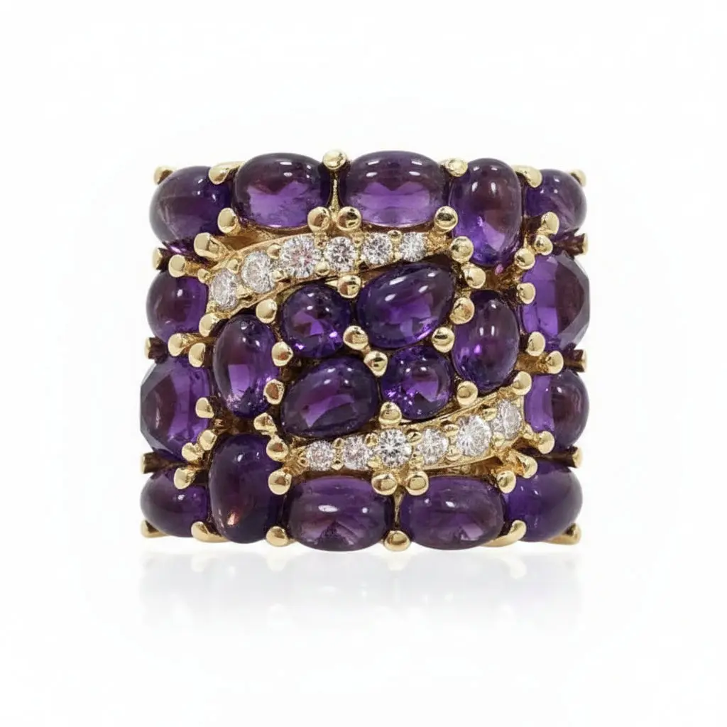 Amethyst & Diamond Ring – 18k Yellow Gold