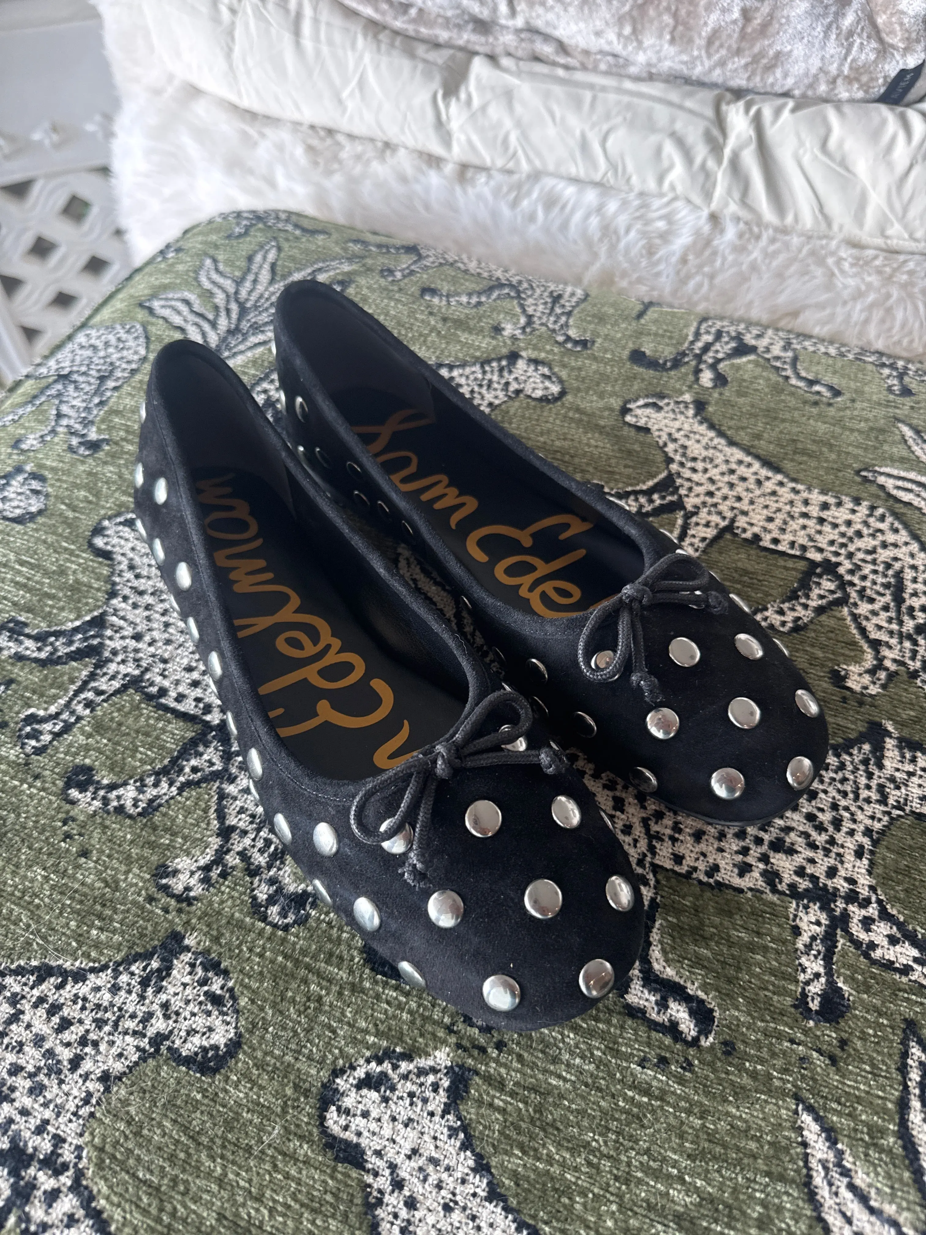 Sam Edelman Alie Black Suede Stud Flats, Size US8