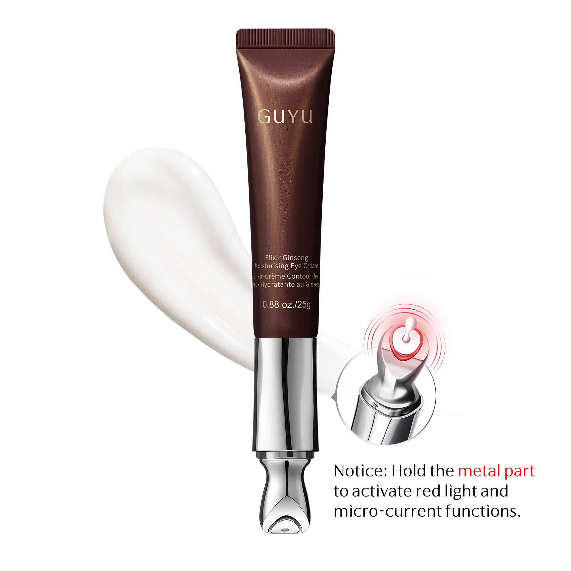 GUYU Ginseng EMS Eye Cream - Collagen Peptide Compound K, Micro-current Technology, Reduce Fine lines, Anti-Wrinkle, Asian Anti-aging, Hydrating Moisturizer, Puffiness, Crow's Feet, Moisturizing