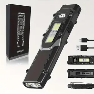 1500 Lumen EDC Tactical Flashlight, Slim Flat USB-C Fast Charging Light, Spotlight Floodlight Strobe Modes with Digital Display, Lightweight Dual Material Pocket Lamp for Everyday Carry, Glove Box & Outdoor Survival