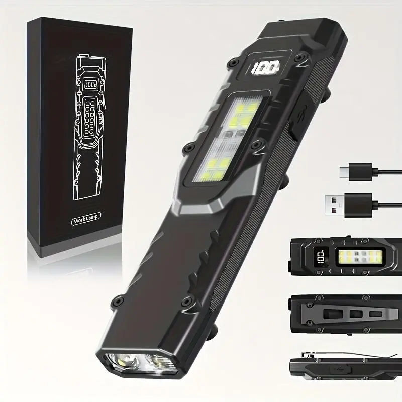 1500 Lumen EDC Tactical Flashlight, Slim Flat USB-C Fast Charging Light, Spotlight Floodlight Strobe Modes with Digital Display, Lightweight Dual Material Pocket Lamp for Everyday Carry, Glove Box & Outdoor Survival