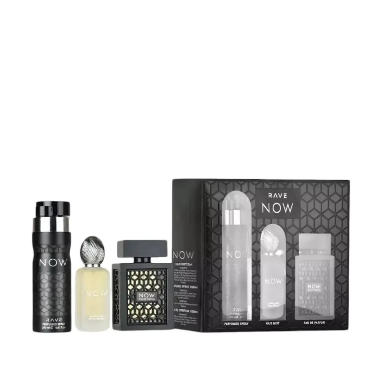 Lattafa Rave Now Black Fragrance Multi-Pack Gift Box - 3-Piece Set with 100ml EDP, 200ml Body Spray, 50ml Hair Mist for Daily Wear, Fruity Sweet Scent