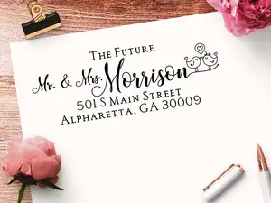 Address Stamp - Future Mr and Mrs - Custom Self Inking Return Address Stamp for Wedding Invitations Envelopes and Mail, Rubber Stamper Wedding Office Stationery Supplies