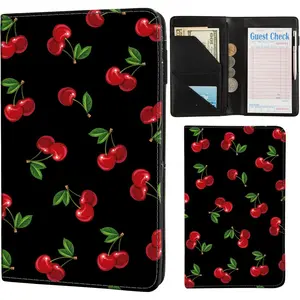 Server Books for Waitress,with Zipper Pocket Waitress Book Leather Booklet Waiter Money Organizer Wallet,Restaurant Guest Cash Check Bill Receipt Holder,Fit Server Apron (Cherry)