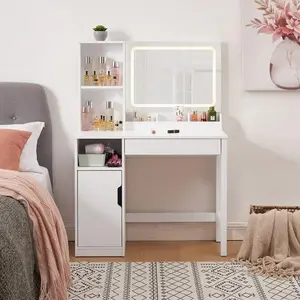 Mainstays Get Ready with Me GRWM Left Vanity Table with Lighted Mirror and Storage