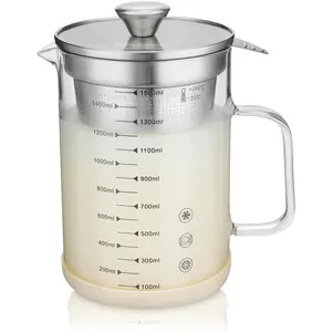 1.5L Glass Pitcher with Fine Mesh Strainer & Scale: Bacon  Container  Strainer Soy Milk Filter Teapot with Lid For Oil Milk Juice Water  Beverages