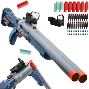 Double Barrel Foam Dart Blaster Set - 2-in-1 Long-Style Design, 60 Safe EVA Foam Darts, Reusable Shell Props, Outdoor Battle Toy for Teens Ages 14+