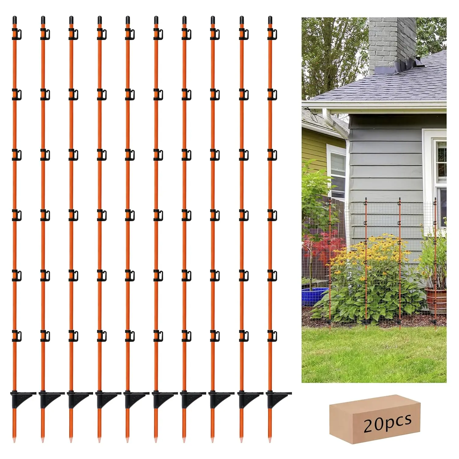 [Deals For You] Summer garden 45 Inch Fiberglass Step-in Electric Fence Post, 20 Pcs Temporary Fence Stakes with Clips for Cows, Sheep and Animals Fence, Garden Protection Pole for Livestock Control (20)