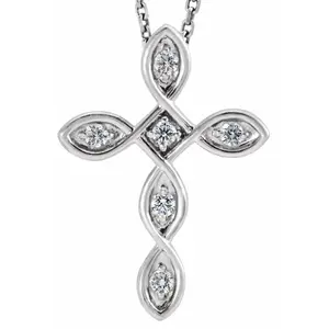 Diamond Cross Pendant 14k White Gold EX3 Lab Grown