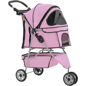 Bestpet 3 Wheels Pet Stroller Dog Stroller Cat Cage Jogger Stroller Cats Travel Folding Carrier Waterproof Puppy Stroller with Cup Holder & Removable Liner (Pink) 1 - 2 months