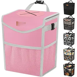 Trash Can with Lid, Cute Leakproof  Trash Garbage Bag Hanging  Trash Bin Small Portable Automotive Garbage Cans Organizer for /Front Seat(Trapezoid,Pink