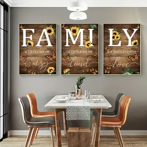 3pcs/set Family Sunflower Butterfly Wall Decor - Inspirational Rustic Wooden Signs for Living Room, Home Office, Wedding, Kitchen - Unframed Print Poster, Thanksgiving Decorations, Boho Sunflower Print, Vintage Wall Art, Western Wall Art
