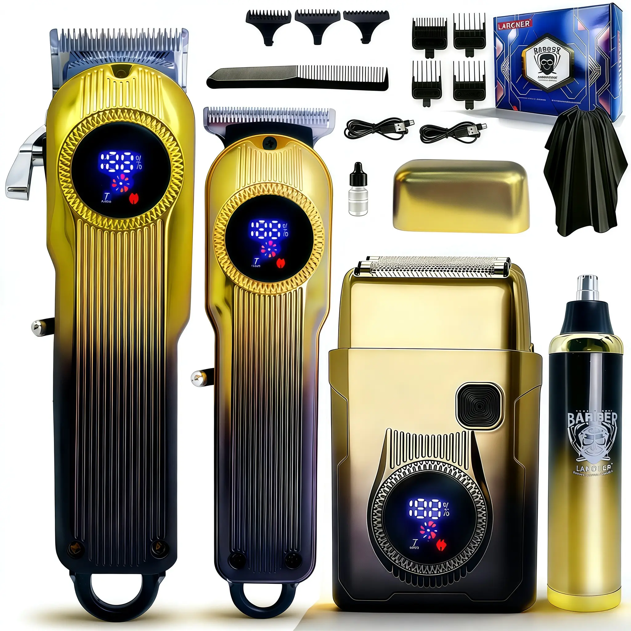 Professional Men's Hair Clipper Set, Cordless Hair Clippers, Hair Clipper Trimmer, Cordless Barber Kit with LED Display, Ideal for Stylists & Home Use