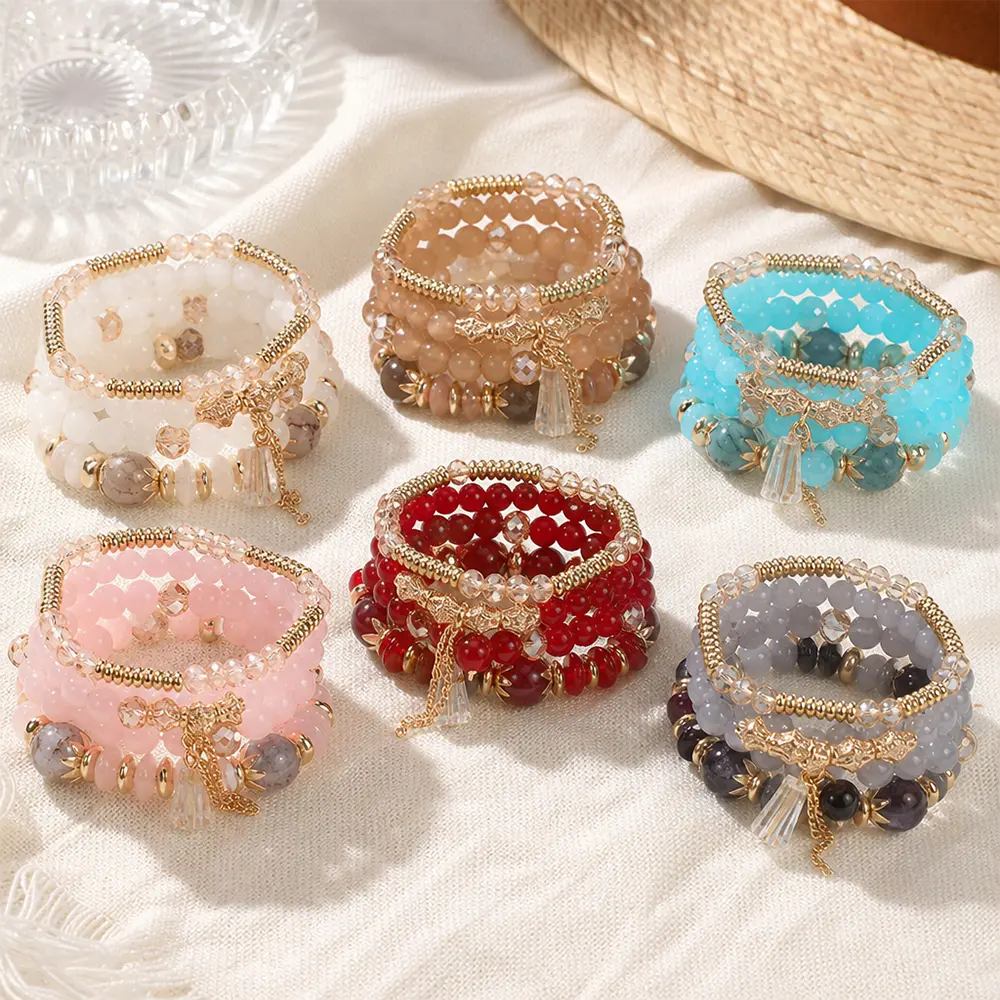 6 pack Bohemian Bracelets Stretch Multilayer Stack Bracelets Stackable Bracelets Beaded Charm Bracelets Jewelry for Women Hippie Bracelets Dainty