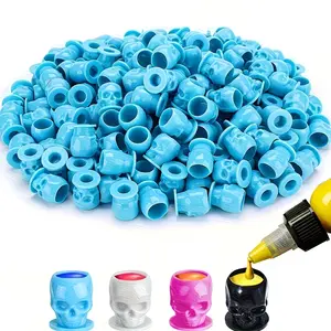 50pcs Tattoo Ink Cups with Base, Skull Cup, Makeup Holder Container, Tattoo Caps, Tattoo Accessory, Tattoo Equipment Supply, Tattoo Supplies, Available in Four Colors: Pink, Blue, White, Black