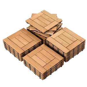 12x12inches Natural Wood Deck Tiles Interlocking Patio Deck Tiles Solid Wood and Plastic Indoor&Outdoor