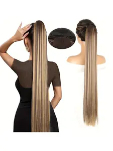 Long Straight Hair Extension with Tie Belt Ponytail for Women, Synthetic Hair Pieces, Natural Look, Daily Wear, Suitable for All Seasons, Easy to Install