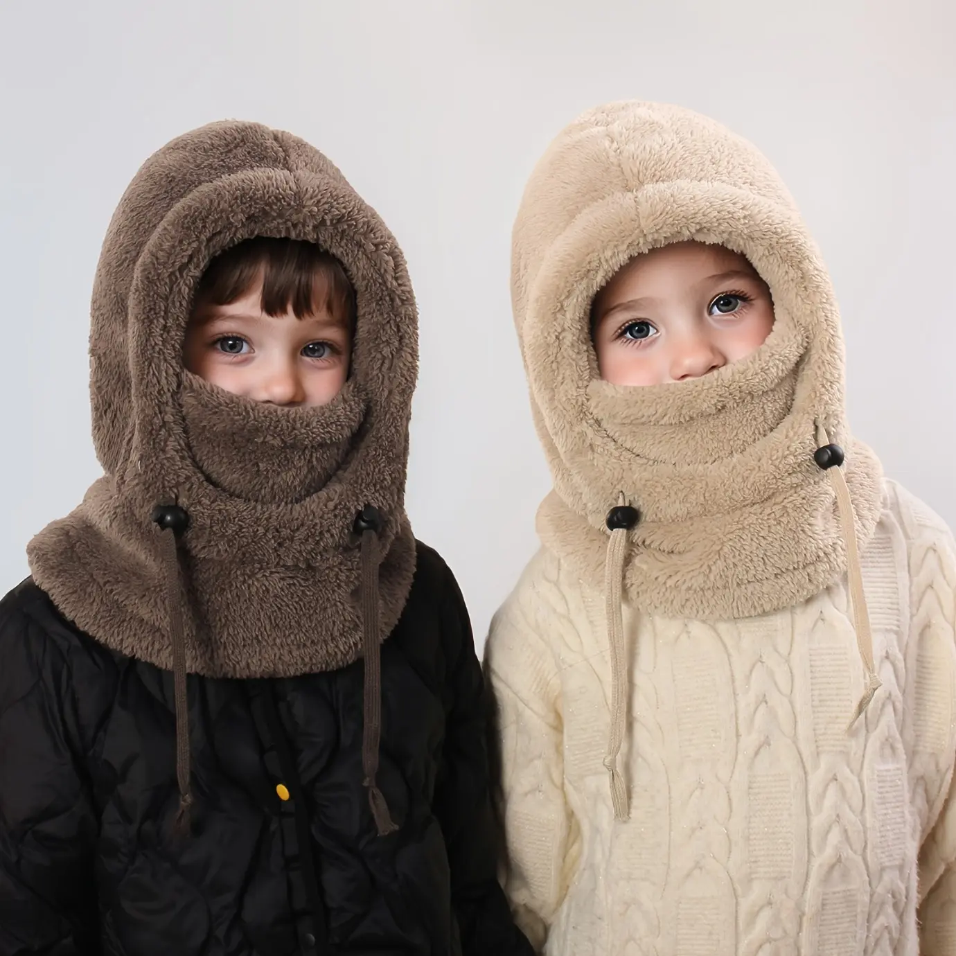 Kids' Windproof Thermal Full Face Neck Guard Balaclava Mask (Ages 3-10) - Soft Fleece, Detachable Hood Collar, Neck Warmer Hat, Motorcycle Protective Gear for Skiing, Winter Outdoor Use, Neck Guard Balaclavas