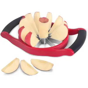5.12 Inch Extra Large Apple Slicer, Heavy Duty 12-Slices Apple Cutter, Durable Stainless Steel Apple Slicer and Corer for Apple, Potato, Onion and More, Red