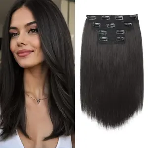 MOCA Hair Extensions 14 Inch Clip in Hair Extensions for Women 4 PCS Short Straight Natural Looking Soft Synthetic Hairpiece for Girls Daily Party Wear(14 inch/Grey/Brown/White/Highlight)