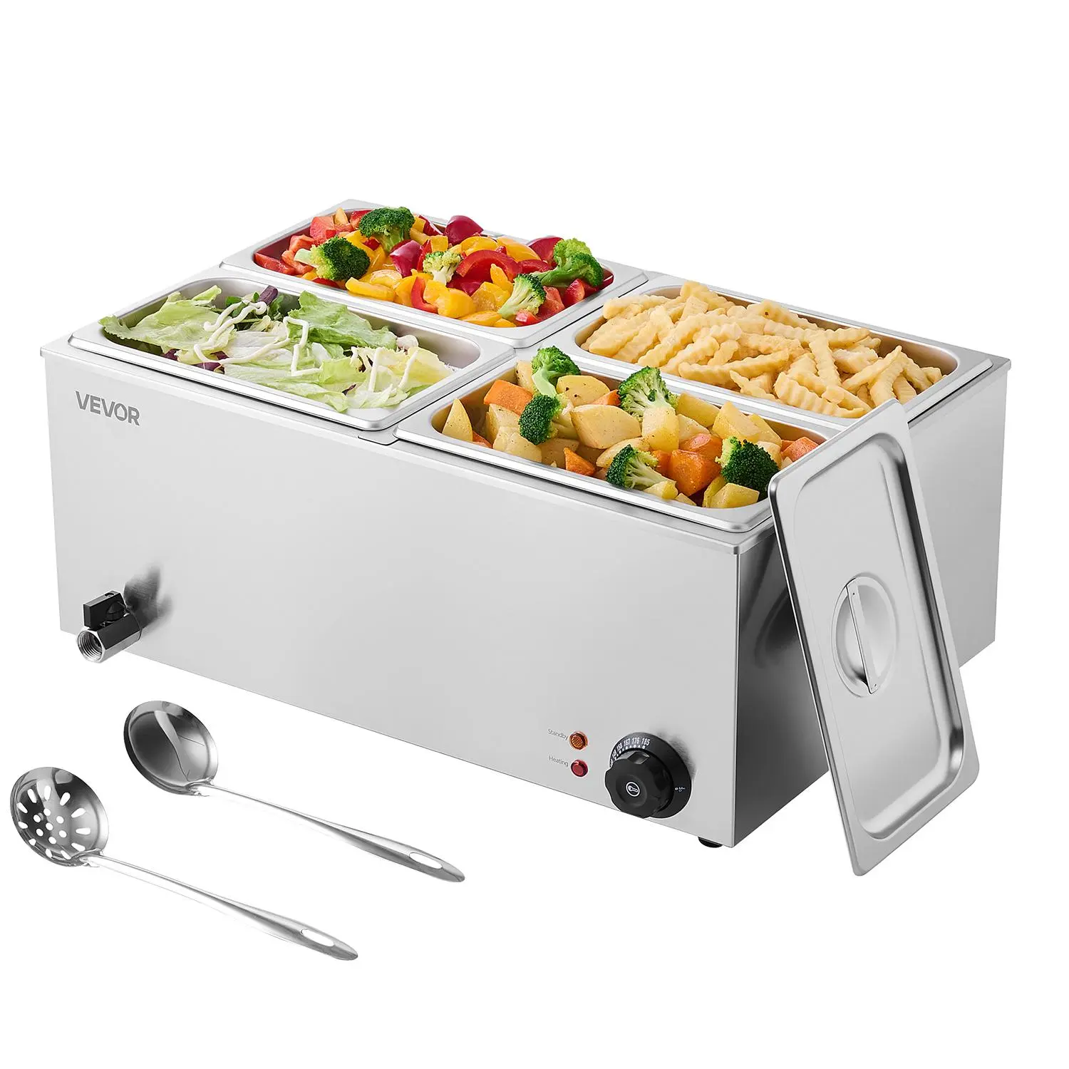 VEVOR 24QT Capacity Commercial Electric Food Warmer - 4-Pan Stainless Steel Countertop Steam Table, 1200W Professional Bain Marie with 86-185°F Temp Control, Scale-Free Heat Durable Appliance for Commercial Kitchens, Catering