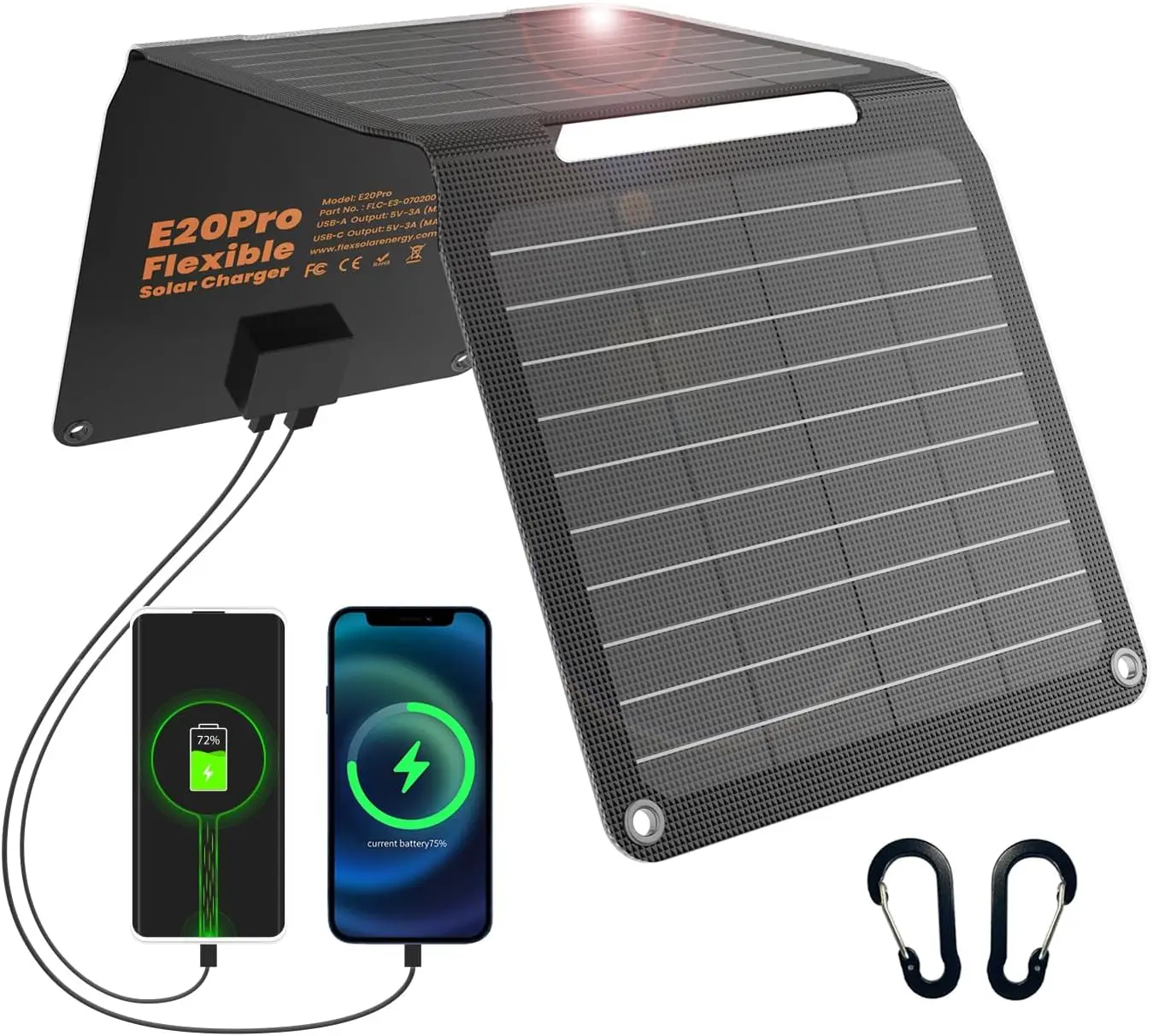 FlexSolar 20W Portable Solar Panel Charger – Foldable Monocrystalline Waterproof Power Source, Lightweight Emergency Charger for Cell Phones, Camping, Hiking & RV, USB-A & USB-C Output, IP67 Durable, High Efficiency for Outdoor Adventures