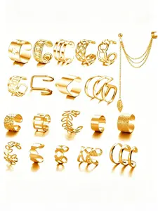 20Pcs Mixed Style Adjustable Gold Ear Cuff Set | Textured Hollow Out Cartilage Wrap Earrings | Affordable Statement Body Jewelry Gift