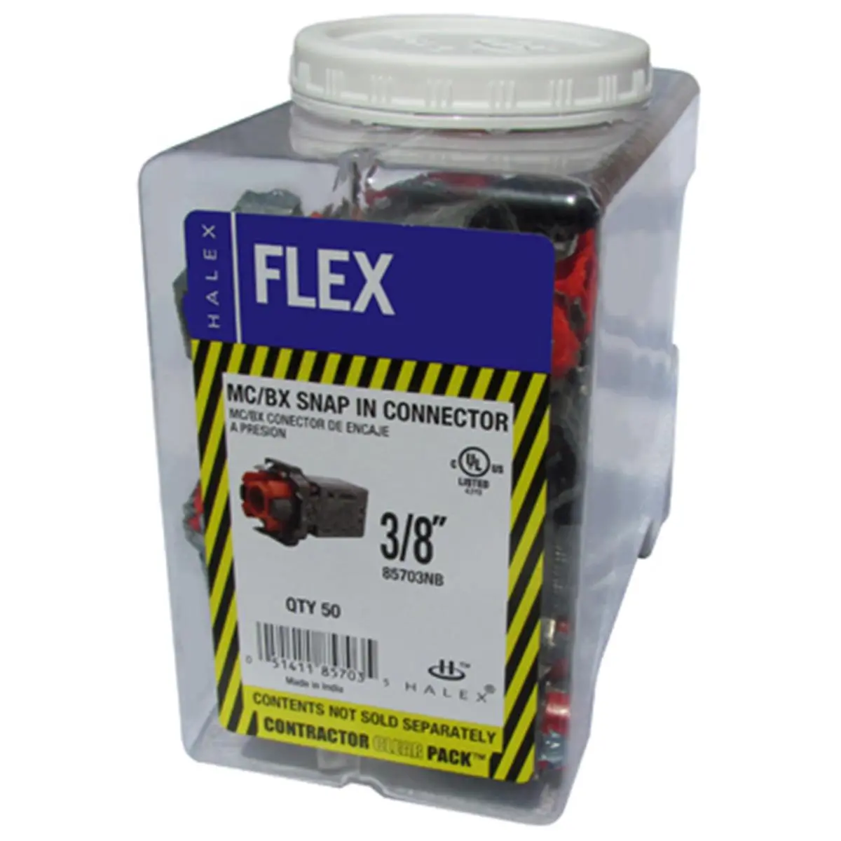 Halex Metallic MC/BX Snap-in Electrical Connectors for Armored Cable, 0.37 in. Diameter, 50-Pack Bulk Supply - Model 211275, Mc/Bx Snap-In Connector, Contractor, Snap-In Fit