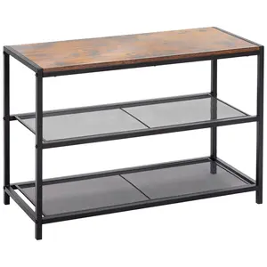 3-Tier Industrial Shoe Bench with Storage – Rustic Wood Top & Dense Mesh Shelves, Entryway Shoe Rack with Seating, 220 LBS Capacity, 28.3" Wide