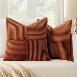 MIULEE Dark Rust Corduroy Pillow Covers Pack of 2 Boho Decorative Throw Pillows Soft Solid Fall Couch Pillowcases Cross Patchwork Textured Cushion Covers Home Decor for Living Room Bed Sofa 18x18 inch Premium Corduroy Fabric