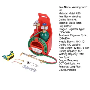 Medium Duty Oxygen and Acetylene Torch KIt for Cutting, Long Pipe Brass Nozzle Welding Torch Kit with Gauge Oxygen Acetylene, Brass Nozzle Welding Cutting Torch Kit Soldering Equipment