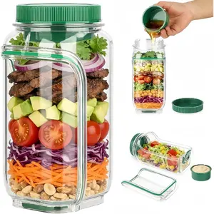 【Free Fork Included】Salad Jar Salad Pod with Side Opening, Salad Jar with SideAccess for Lunch. Portable Salad Dressing Container with Lid,Leakproof Dressing Compartment for Travel.