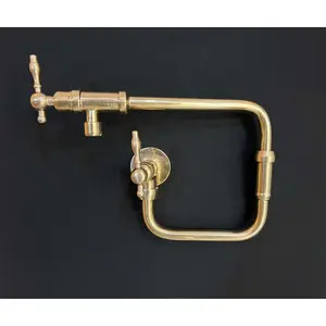 Handmade Unlacquered Brass Foldable Pot Filler – Traditional Wall-Mounted Design