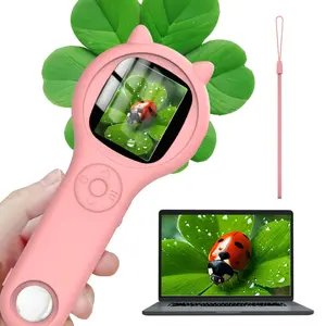 Microscope for Kids, Educational Science Kit Toys Handheld Digital Magnifying Glass Camera, Macro Fixed Focus Kid Mini Microscopes ,4X Zoom, Interactive Learning, Pink removable lens cover influencer Monitor with hopescope Elementary School
