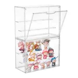 【Live Only】Vtopmart 2/4 Pack Clear Acrylic Display Case for Collectibles, Plastic Storage Bins with 2 Adjustable Divider and Magnetic Door, Stackable Display Box for Figures Showcase
