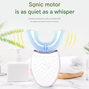 U-shaped ultrasonic electric toothbrush, powerful cleaning, rechargeable design, improves brushing efficiency, 1 box 360-degree oral cleaning toothbrush, with replaceable brush heads, waterproof adult toothbrush, daily oral care