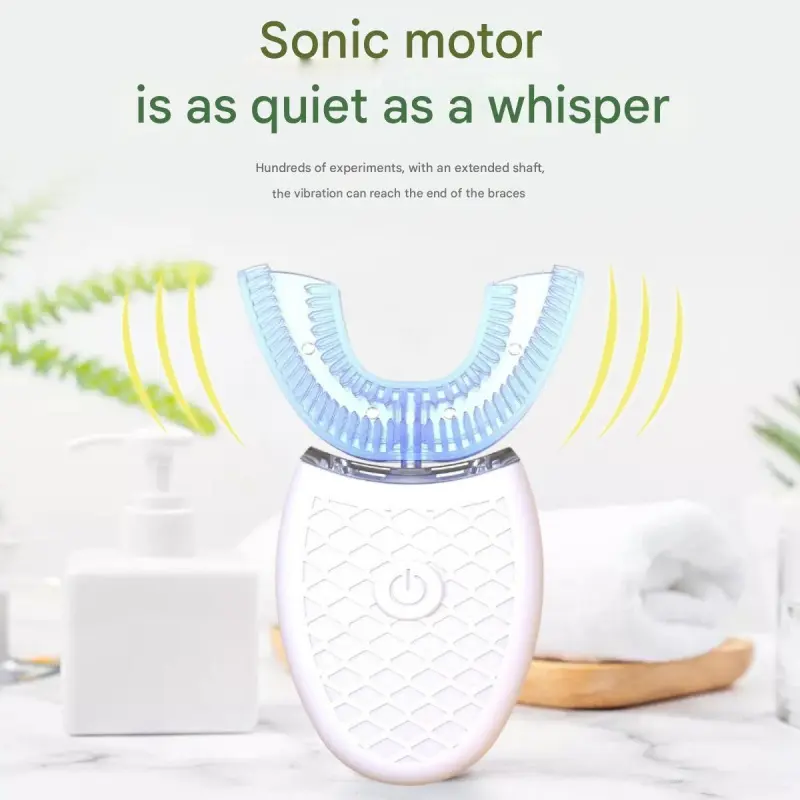 U-shaped ultrasonic electric toothbrush, powerful cleaning, rechargeable design, improves brushing efficiency, 1 box 360-degree oral cleaning toothbrush, with replaceable brush heads, waterproof adult toothbrush, daily oral care