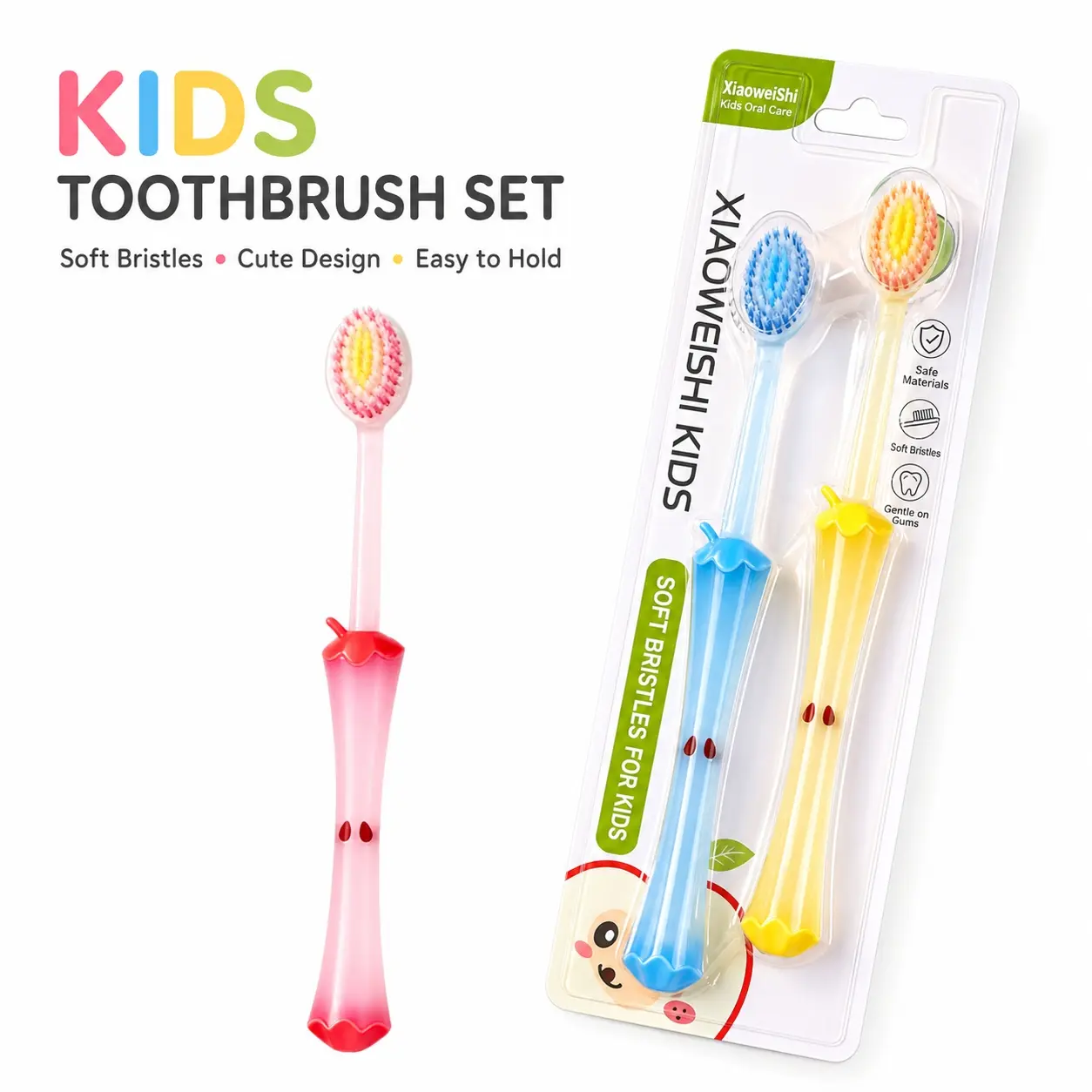 Soft Bristle Toothbrush Set, 2 PCS Cute Toothbrush with Comfortable Grip, Fruit Handle Design for Daily Brushing