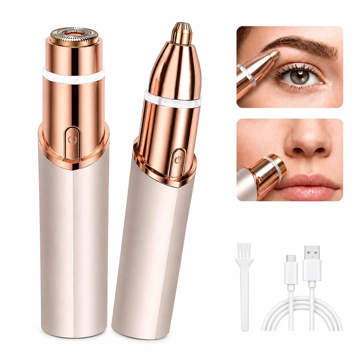 2-in-1 Rechargeable Eyebrow Shaper for Women, Precision Facial Hair Remover for Peach Fuzz & Lip Hair, Portable Electric Beauty Grooming Tool