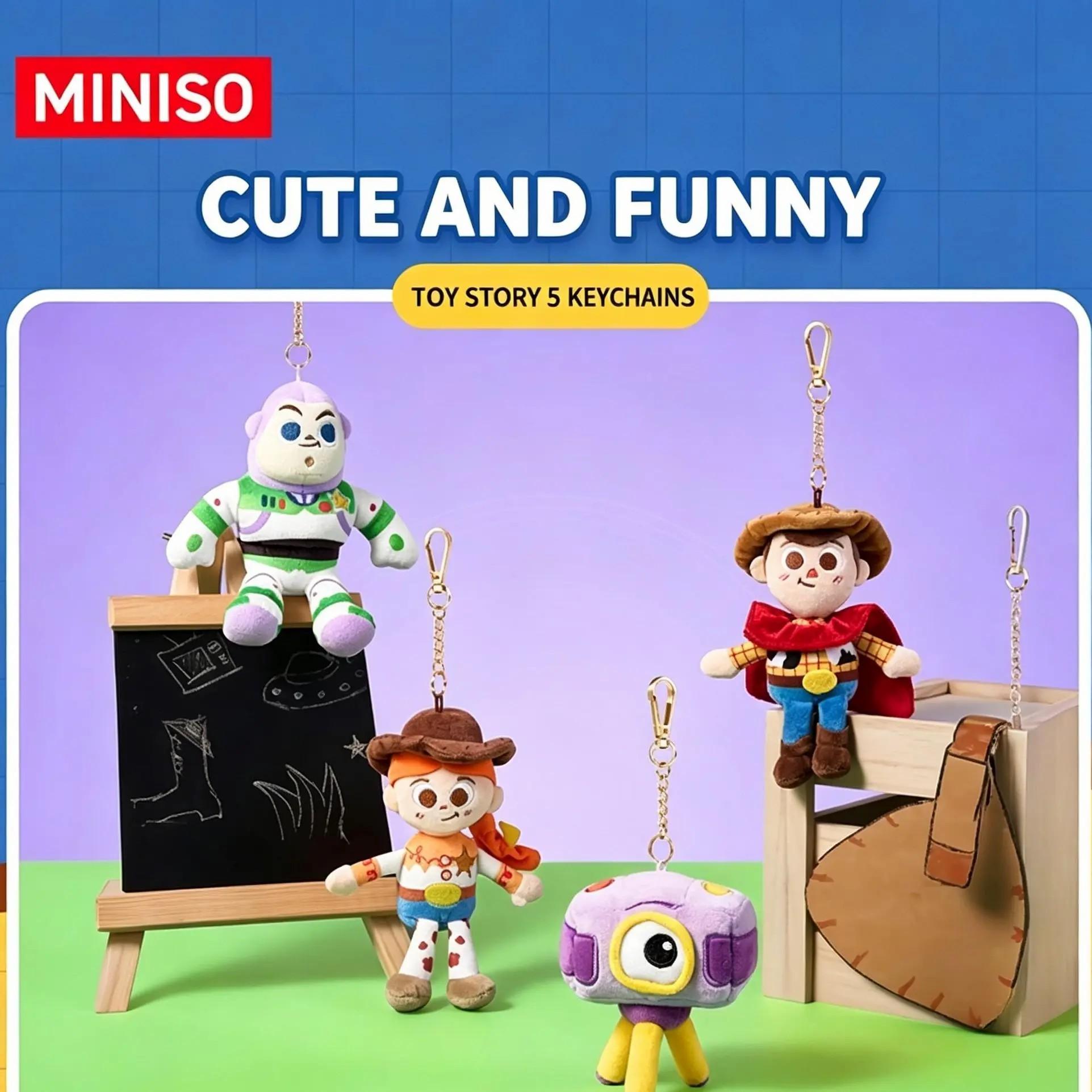 MINISO x Disney Pixar Toy Story 5 Official Licensed Cute Plush Keychain - Bag Charm, Keychains for Backpacks, Collectible Pendant, Mini Doll (Woody, Buzz, Jessie Figure), Collect All 4, Ideal Gift for Kids (Graduation, Birthday)