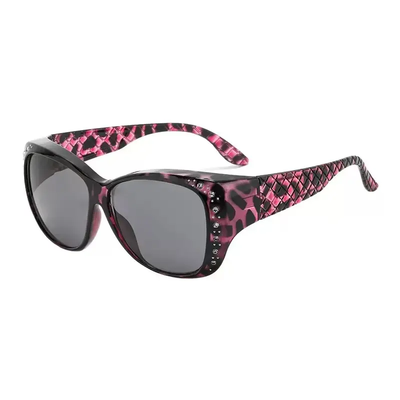 Women Pink Leopard Print Bling Rhinestone Cat Eye Sunglasses UV Protection Outdoor Sun Glasses