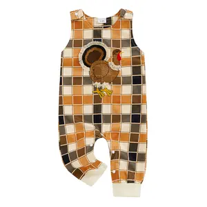 Thanksgiving Turkey Costumes Newborn Baby Boy Girl Plaid Sleeveless Buttons Romper Jumpsuit Fall Winter Overalls Outfit