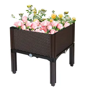 Findmall Elevated Square Garden Bed Planter Set Boxes, Stylish Rattan Pattern Plant Box for Outdoor & Indoor Planting, Ideal Father's Day Gift