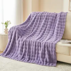 Throw for Couch Lavender Super Flannel 3D Bubble Lightweight Use (Lavender, Throw(50"x60"))