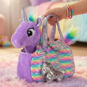 Little Jupiter Pet Plush Set with Bag - Purple/Rainbow Unicorn