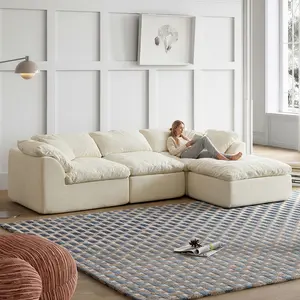 [1/2 Packages]Cloud Sofa: Freely Combinable Modular L-shaped Sofa with No-frame Compression Design. Includes Ottoman. Made of Skin-friendly Chenille Fabric. Features Armrests and Can Be Converted into a Sofa Bed. No Assembly Required