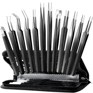 Precision Tweezers Set for Craft, Soldering, Jewelry, Facial Hair, Eyebrow, Ingrown Hair Removal, Eyelash Extension- with Case